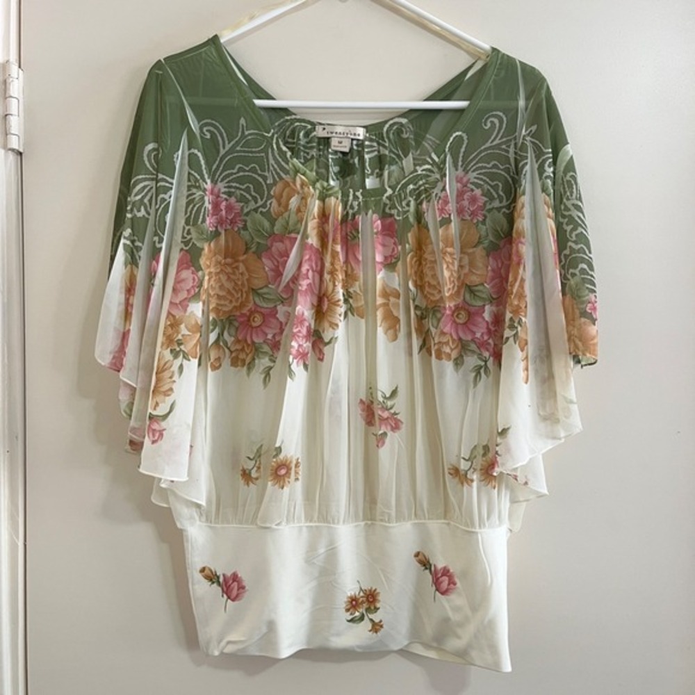 Vintage Forever Twentyone Floral Peasant Top M Fairy Boho Romantic Cottage USA‎